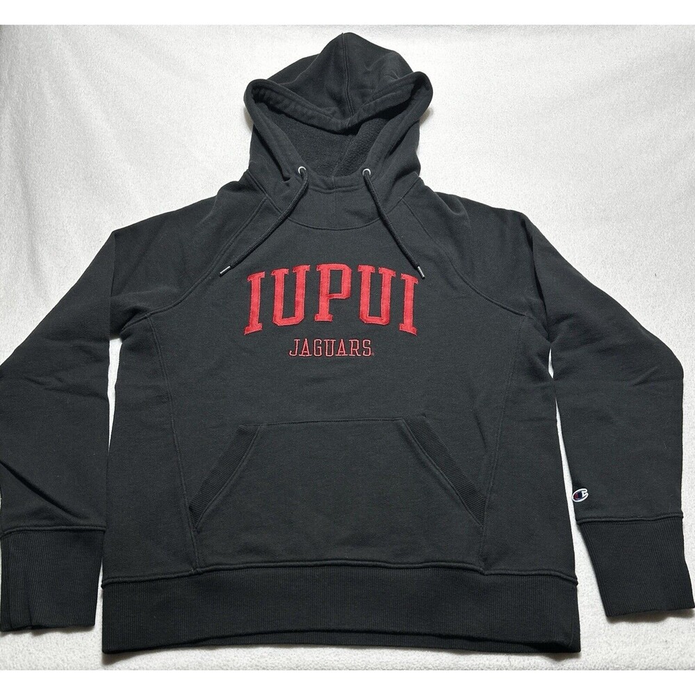 IUPUI Jaguars Champion Hoodie Womens Size Medium Pullover Sweatshirt Black Hood